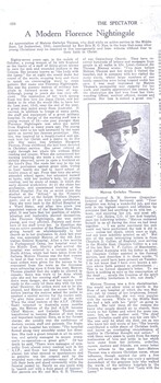 Newspaper clipping (photocopy) the Spectator, October 29,1941: 'A modern Florence Nightingale'