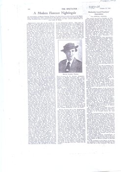 Full copy of page Newspaper clipping (photocopy) the Spectator, October 29,1941: 'A modern Florence Nightingale'