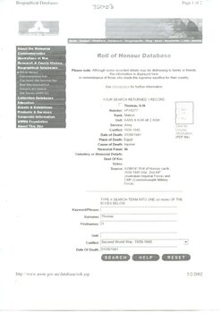 Photocopy of war service record of Gwladys Thomas