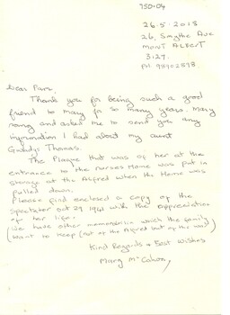Handwitten letter from Marg McCahon