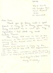 Handwitten letter from Marg McCahon