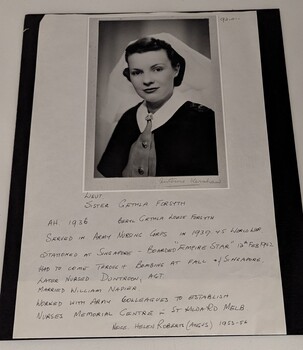 Black and white photograph of Gethla Forsyth by Antoine Kershaw [ca.1941]