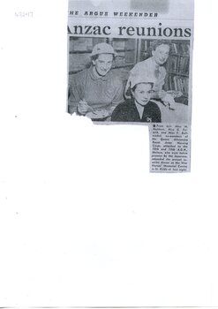 Copy of part of article 'Anzac reunions'that includes photograph of three women [ca.1950's] the Argus Weekender