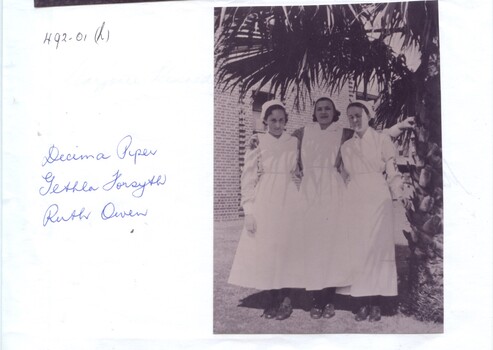Black and white photograph: Decima Piper, Gethla Forsyth and Ruth Owen