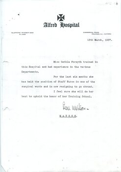 Reference letter for Gethla Forsyth, Grace Wilson, 13th March 1937