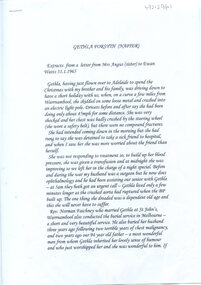 First page of letter to Ewan Watts regarding death of Gethla Forsyth, 19650131, Mrs Angus, 