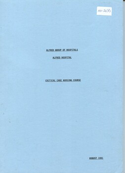 Front cover of Alfred Hospital critical care nursing course, 1991