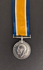Front of British War Medal with attached ribbon