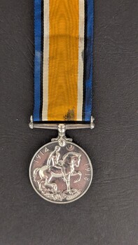 Reverse of British War medal with attached ribbon