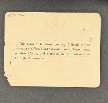 Reverse of  Leah Rosenthal invitation to Windsor Castle