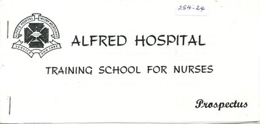 Front cover of Alfred Hospital Training School for Nurses prospectus 1956 with 1959 update