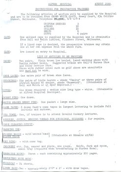 First page of Alfred Hospital instructions for prospective trainees, August 1959