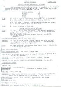 First page of Alfred Hospital instructions for prospective trainees, August 1959