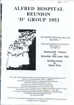 Front cover of  Alfred Hospital Reunion 'D' Group 1953, 1993