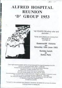 Front cover of  Alfred Hospital Reunion 'D' Group 1953, 1993