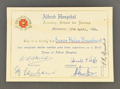 Alfred Hospital Staff Nurses certificate