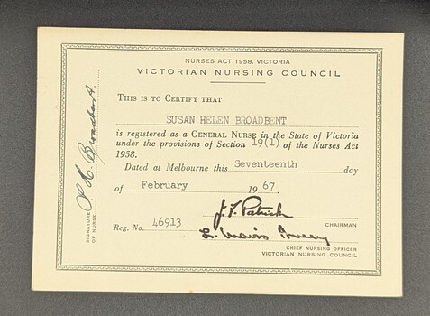 Victorian Nursing Council General Nurse Certificate