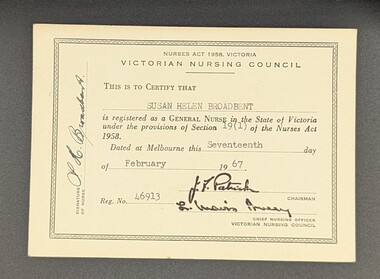 Victorian Nursing Council General Nurse Certificate
