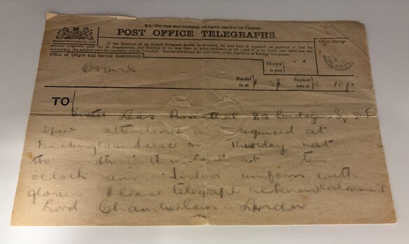 Telegram from Lord Chamberlain to Leah Rosenthal
