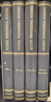 Spines of the four volumes of 'Modern Professional Nursing' Scott & Hainsworth 1949