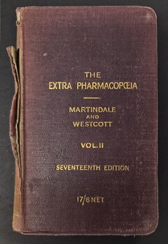 Front cover of 'The Extra Pharmacopoeia Volume II', 1921, Martindale & Westcott