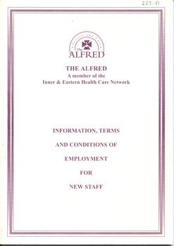 Front cover of 'The Alfred - Information, terms and conditions of employment for new staff' 1997, Alfred Hospital