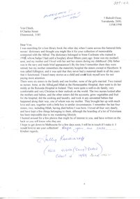 Letter from Sally Koodiaroff, 19980813