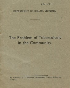 Front cover of 'The problem of tuberculosis in the community' 1946, Department of Health, Victoria