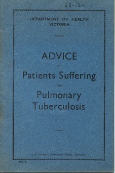 Front cover of 'Advice to patients suffering from pulmonary tuberculosis', 1945, Street & Rosenthal