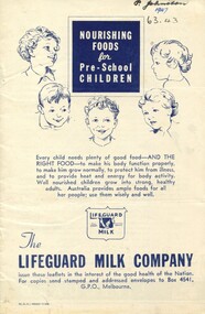 Front cover of ' Nourishing foods for pre-school children' [ca.1945], Lifeguard Milk Company