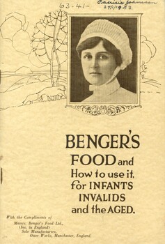 Srot cover of 'Benger's food and how to use it for infants, invalids and the aged', [ca.1930's] Benger's Food Ltd