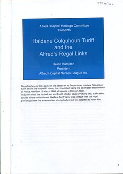 Cover page of 'Haldane Colquhoun Turiff and the Alfred's Regal Links', 2018, Hamilton