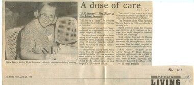 Book review - '5.30 nurse! : the story of the Alfred nurses', The Weekly Times, June 26, 1996