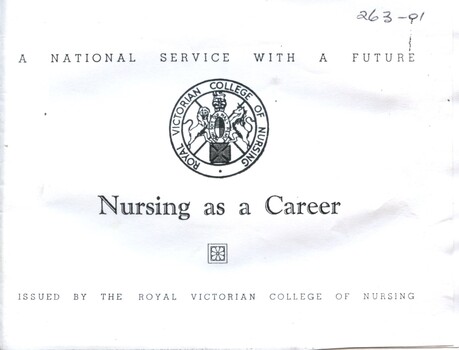 Front cover of 'Nursing as a career' Royal Victorian College of Nursing, 1943