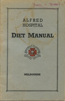 Front cover of 'Alfred Hospital Diet Manual', Turner, 1953
