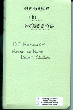 Front cover of photocopied 'Behind the screens' Hamilton, 1925