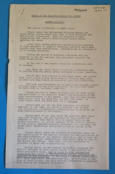 First page of 'Rules of the training school for nurses, Alfred Hospital, 1951'