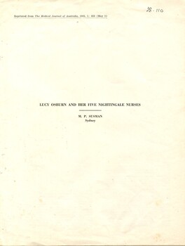 Cover page of 'Lucy Osburn and her five nightingale nurses' Susman, 1965