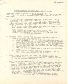 First page of 'Responsiblities of circulating (scout) nurse' Alfred Hospital [ca.1960's]