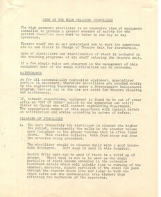 First page of 'Care of the high pressure sterilizer', Alfred Hospital, [ca.1960's]