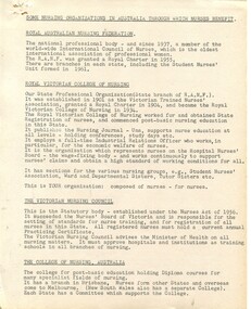 First page of 'Some nursing organizations in Australia through which nurses benefit' Alfred Hospital, [ca.1960.s]