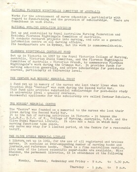 Second page of 'Some nursing organizations in Australia through which nurses benefit' Alfred Hospital, [ca.1960.s]