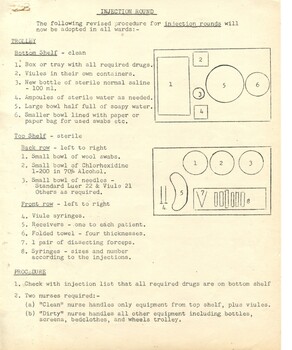 First page of 'Injection Round' Deputy Director of Nurse Education, Alfred Hospital, 1963