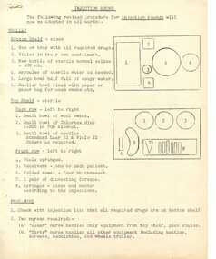 First page of 'Injection Round' Deputy Director of Nurse Education, Alfred Hospital, 1963