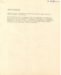 First page of 'Aseptic Technique' Alfred Hospital [ca.1960's]