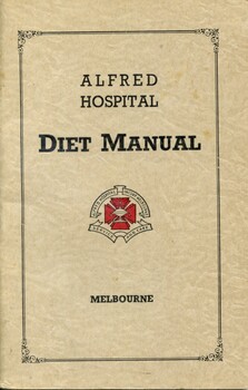 Front cver of Alfred Hospital Diet Manual, 1957, Turner