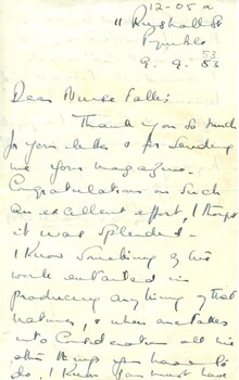 first page of Lettter to Sue Tallis from Lydia MacKellar, 1953
