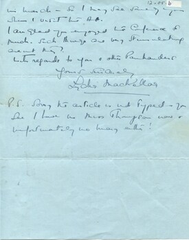 Second page of Lettter to Sue Tallis from Lydia MacKellar, 195301123