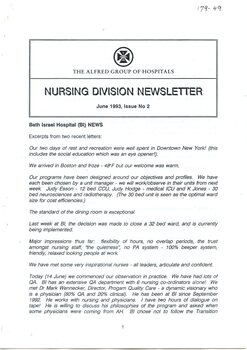 Fist page of 'The Alfred Group of Hospitals Nursing Division Newsletter, June 1993'