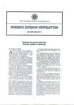 First page of The Alfred Group of Hospitals Nursing Division Newsletter, July 1993
